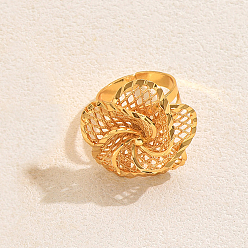 Золотой Элегантные 3d rose регулируемые латунные манжеты кольца для женщин, цветок, золотые, внутренний диаметр: регулируемый