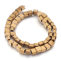 Golden Plated Electroplate Non-magnetic Synthetic Hematite Bead Strands, Frosted, Grooved, Square, Golden Plated, 8x8x5mm, Hole: 1.5mm, about 54pcs/strand, 16.7 inch(42.5cm)
