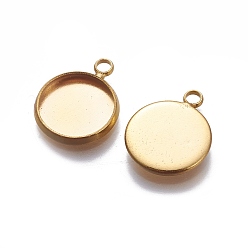 Real 18K Gold Plated Brass Pendant Cabochon Settings, Plain Edge Bezel Cups, Flat Round, Real 18K Gold Plated, Tray: 12mm, 17x14x2mm, Hole: 2mm
