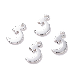 Серебро 201 прелести нержавеющей стали, Луна и звезды, серебряные, 11x7x1 мм, отверстие : 1.5 мм