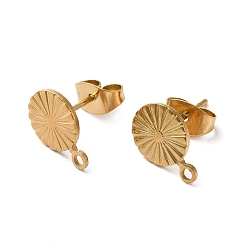 Настоящее золото 18K Ионное покрытие (ip) 304 детали серьги-гвоздики из нержавеющей стали, с 316 штифтом из нержавеющей стали и горизонтальными петлями, плоско-круглые, реальный 18 k позолоченный, 11x8 мм, отверстие : 1.2 мм, штифты : 0.8 мм