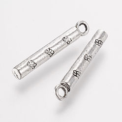Antique Silver Tibetan Style Alloy Pendants, Column, Antique Silver, 24x3mm, Hole: 2mm