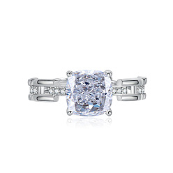 Прозрачный Латунь с открытыми кольцами-манжетами из кубического циркония, квадратный, платина, прозрачные, внутренний диаметр: 15~20 мм