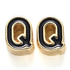 Letter Q Рейка покрытие сплава эмалевые бусины, без кадмия, без никеля и без свинца, золотой свет, чёрные, letter.q, Вопрос: 10x7.5x5 мм, отверстие : 1.6 мм