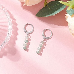 Зеленый Авантюрин 304 серьги-гвоздики с застежкой-колонной из нержавеющей стали с натуральным зеленым авантюрином, с бисером, платина, 32~32.5x4~4.5 мм