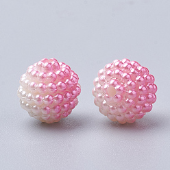 Hot Pink Imitation Pearl Acrylic Beads, Berry Beads, Combined Beads, Rainbow Gradient Mermaid Pearl Beads, Round, Hot Pink, 10mm, Hole: 1mm, about 200pcs/bag