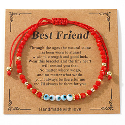 Evil Eye Браслеты из плетеных бусин и стеклянных бусин в технике лэмпворк, регулируемые нейлоновые плетеные браслеты для женщин, с открытки, злые глаза, внутренний диаметр: 11 дюйм (28 см)