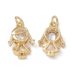 Настоящее золото 18K Латунные микро проложить кубического циркония подвески, без кадмия, без никеля и без свинца, с целью перехода в кольце, прелести девушки, реальный 18 k позолоченный, 15.5x11x4 мм, отверстие : 3.4 мм