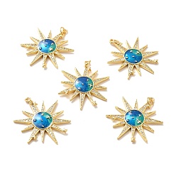 Королевский синий Стойка металлическая латунная микропрофилированная кубическая циркония подвески, без кадмия, без свинца и без никеля, с эмалью, реальный 18 k позолоченный, солнце, королевский синий, 33x26x2.5 мм, Перейти кольцо: 5x0.6 мм, внутренний диаметр: 3.5 мм