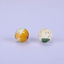 Wheat Printed Round Silicone Focal Beads, Wheat, 15x15mm, Hole: 2mm