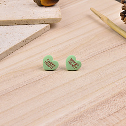 Темный Морско-зеленый Смола серьги, сердце со словом сладкое сердце, темно-зеленый, 16x17 мм