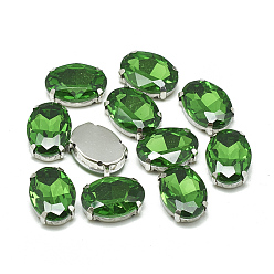 Изумруд Шить на горный хрусталь, многожильных ссылки, стекло горный хрусталь, с настройками латуни, аксессуары для одежды, граненые, овальные, платина, изумруд, 8x6x4 мм, отверстие : 0.8 мм