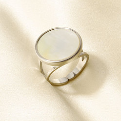 Нержавеющая Сталь Цвет 304 Открытые кольца-манжеты из нержавеющей стали с натуральными ракушками для женщин, круглые, цвет нержавеющей стали, 18 мм, внутренний диаметр: 17 мм