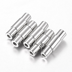 Stainless Steel Color 304 Stainless Steel Locking Tube Magnetic Clasps, Column Magnetic Closure, Stainless Steel Color, 16.5x4.5mm
