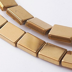 Golden Plated PVD Vacuum Plating Electroplate Non-magnetic Synthetic Hematite Beads Strands, Grade A, Rectangle, Golden Plated, 8x6x2mm, Hole: 1mm, about 50pcs/strand, 15.7 inch(40cm)