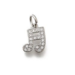 Платина Латунные микро проложить кубического циркония прелести, прелести музыкальных нот, без свинца и без кадмия, долговечный, стойки покрытие, с целью перехода в кольце, платина, 10.5x8x1.5 мм, отверстие : 3 мм