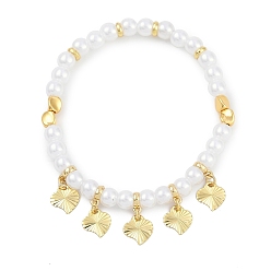 Сердце Эластичные браслеты из латуни с покрытием стойки, с abs имитационными жемчужными бусинами , без кадмия и без свинца, долговечный, сердце, внутренний диаметр: 2 дюйм (5.2 см)