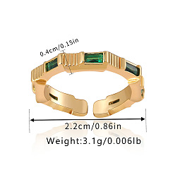 Rectangle Латунные микро проложить манжеты кольца кубического циркония, золотые, прямоугольные, размер США 12 3/4 (22 мм)