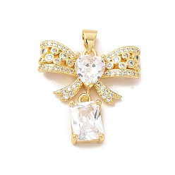 Настоящее золото 18K Стойка металлическая латунная микропрофилированная кубическая циркония подвески, без кадмия и без свинца, бант с прямоугольником, реальный 18 k позолоченный, 24x24x6 мм, отверстие : 3x5 мм