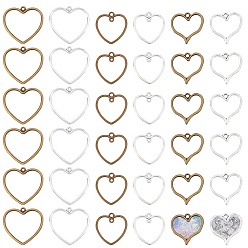 Mixed Color 72Pcs 6 Style Alloy Link Pendants, Heart, Mixed Color, 22~28.8x21~29.5x1.5~2mm, 12pcs/style
