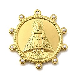 Золотой 304 подвески из нержавеющей стали, плоский круглый с королем, с пластиковыми жемчугом, золотые, 31.5x30.5x2.5 мм, отверстие : 1.5 мм