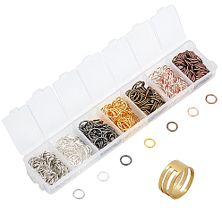 Mixed Color 7 Colors Brass Open Jump Rings, with Brass Ring Tools for Buckling, Mixed Color, 10x1mm, Inner Diameter: 8mm, about 364pcs/box
