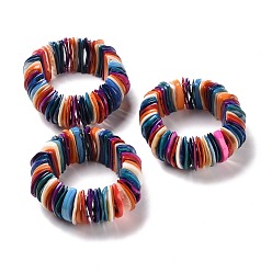 Colorful Natural Shell Half Moon Beaded Stretch Bracelet, Summer Beach Jewelry for Women, Colorful, Inner Diameter: 2-1/8 inch(5.4cm)