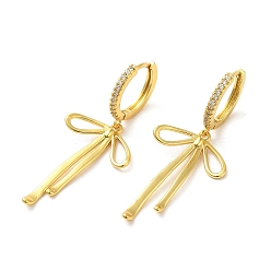 Настоящее золото 16K Женские серьги-кольца из латуни с микро-паве и бантом из прозрачного циркония, реальный 16 k позолоченный, 47x20 мм