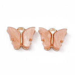 Dark Salmon Acrylic Charms, with Light Gold Tone Alloy Finding, Butterfly Charm, Dark Salmon, 13x14x3mm, Hole: 2mm