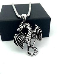 Нержавеющая Сталь Цвет Винтажный панк 304 подвеска в виде дракона из нержавеющей стали для мужчин и женщин, не тускнеет, цвет нержавеющей стали, 23.62 дюйм (60 см)