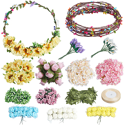 Mixed Color Polyester & Plastic & Iron Artificial Flower, with Organza Ribbon, Mixed Color, 97~105x15~20x7~15mm, about 144pcs/bag