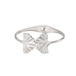 Нержавеющая Сталь Цвет 304 из нержавеющей стали манжеты браслеты, гингко лист, цвет нержавеющей стали, внутренний диаметр: 2.24 дюйм (5.7 см)