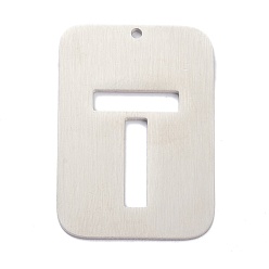Letter T Anlaufgeschützt 304 Anhänger aus Edelstahl, Rechteck mit Alphabet, hohl, letter.t, 32x22x1 mm, Bohrung: 1.5 mm