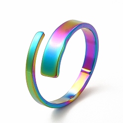 Rainbow Color Ионное покрытие (ip) 304 прямоугольное открытое манжетное кольцо из нержавеющей стали для женщин, Радуга цветов, размер США 6 1/4 (16.7 мм)
