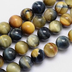 Tiger Eye Natural Tiger Eye Round Bead Strands, Dyed & Heated, 12mm, Hole: 1mm, about 34pcs/strand, 15.5 inch.