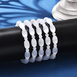 Белый Браслеты из натурального селенита с бусинами для женщин, класс А, овальные, белые, внутренний диаметр: 2-1/4 дюйм (5.8 см)