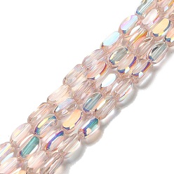 Pink Стеклянные бусины с гальваническим покрытием , овальные, граненые, розовые, 6x3.5x2.5 мм, отверстие : 1 мм, около 53~54 шт / нитка, 11.73''~12.01'' (29.8~30.5 см)