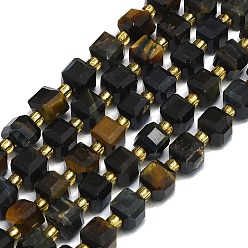 Тигровый глаз Природных тигровый глаз прядь, граненые, кубические, 6.5~7.5x6.5~7.5x6.5~7.5 мм, отверстие : 1.2 мм, около 43~44 шт / нитка, 15.35''~15.55'' (39~39.5 см)