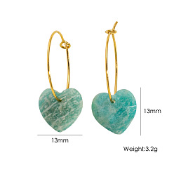 Амазонит Серьги-кольца в форме сердца из натурального амазонита ко Дню святого Валентина, С 304 результатами из нержавеющей стали, 36 мм