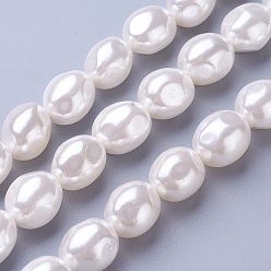 Blanc Perles de perles de nacre de coquillage, pomme de terre, blanc, 11.5~13x9.5~11mm, Trou: 0.8mm, Environ 32 pcs/chapelet, 15 pouces ~ 16 pouces (38~40.7 cm)