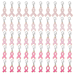 (52) Непрозрачная лаванда 50 шт 5 цвета лента осведомленности сплав эмаль подвеска украшения, Сплав с застежками когтя омара, разноцветные, 29~35 мм, 10 шт / цвет