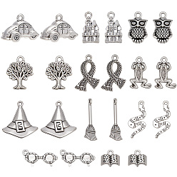 Antique Silver 88Pcs 11 Styles Magic Theme Tibetan Style Alloy Pendants, Mixed Shapes, Antique Silver, 9.5~27x8.7~24x1.7~15mm, Hole: 1.2~2.5mm, 8pcs/style