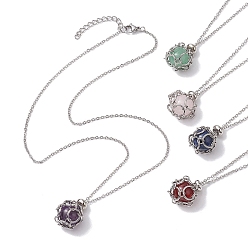 Нержавеющая Сталь Цвет 304 из нержавеющей стали кабель цепи ожерелья, природные драгоценные камни кулон ожерелье, цвет нержавеющей стали, 16.54 дюйм (42 см)