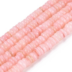 Pink Естественных пресноводных оболочки бисер нитей, Heishi бусы, окрашенные, диск, розовые, 3~4x0.5~2.5 мм, отверстие : 0.5 мм, около 248~261 шт / нитка, 14.57~15.35 дюйм (37~39 см)