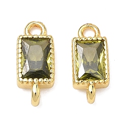 Цвет Оливы Прямоугольные подвески-коннекторы из латуни с инкрустацией кубическим цирконием, золотые, стойки покрытие, без кадмия и без свинца, долговечный, оливковый, 12.5x5x2 мм, отверстия : 1.4 mm и 1.6 мм