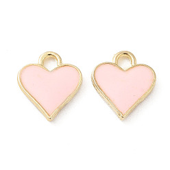 Pink Сплав эмали прелести, шарма сердца, золотой свет, без свинца и без кадмия, розовые, 11.5x10x2 мм, отверстие : 2 мм