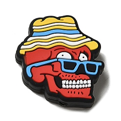 FireBrick Skull Silicone Focal Beads, FireBrick, 28x25x8mm, Hole: 2.5mm