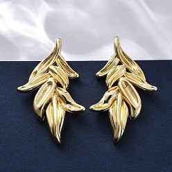 Настоящее золото 18K Серьги-гвоздики из латуни в форме листа, без свинца и без кадмия, долговечный, стойки покрытие, реальный 18 k позолоченный, 32.5x21 мм