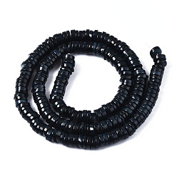 Black Natural Freshwater Shell Beads Strands, Dyed, Flat Round/Disc, Heishi Beads, Black, 5~6x1~2mm, Hole: 1mm, about 205~215pcs/strand, 15.35 inch(39cm)