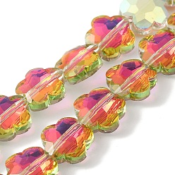 Фуксин Стеклянные бусины с гальваническим покрытием , с половиным покрытием, граненые, цветка сливы, фуксиново-красные, 10x10x5 мм, отверстие : 1 мм, около 70 шт / нитка, 25.83'' (65.6 см)